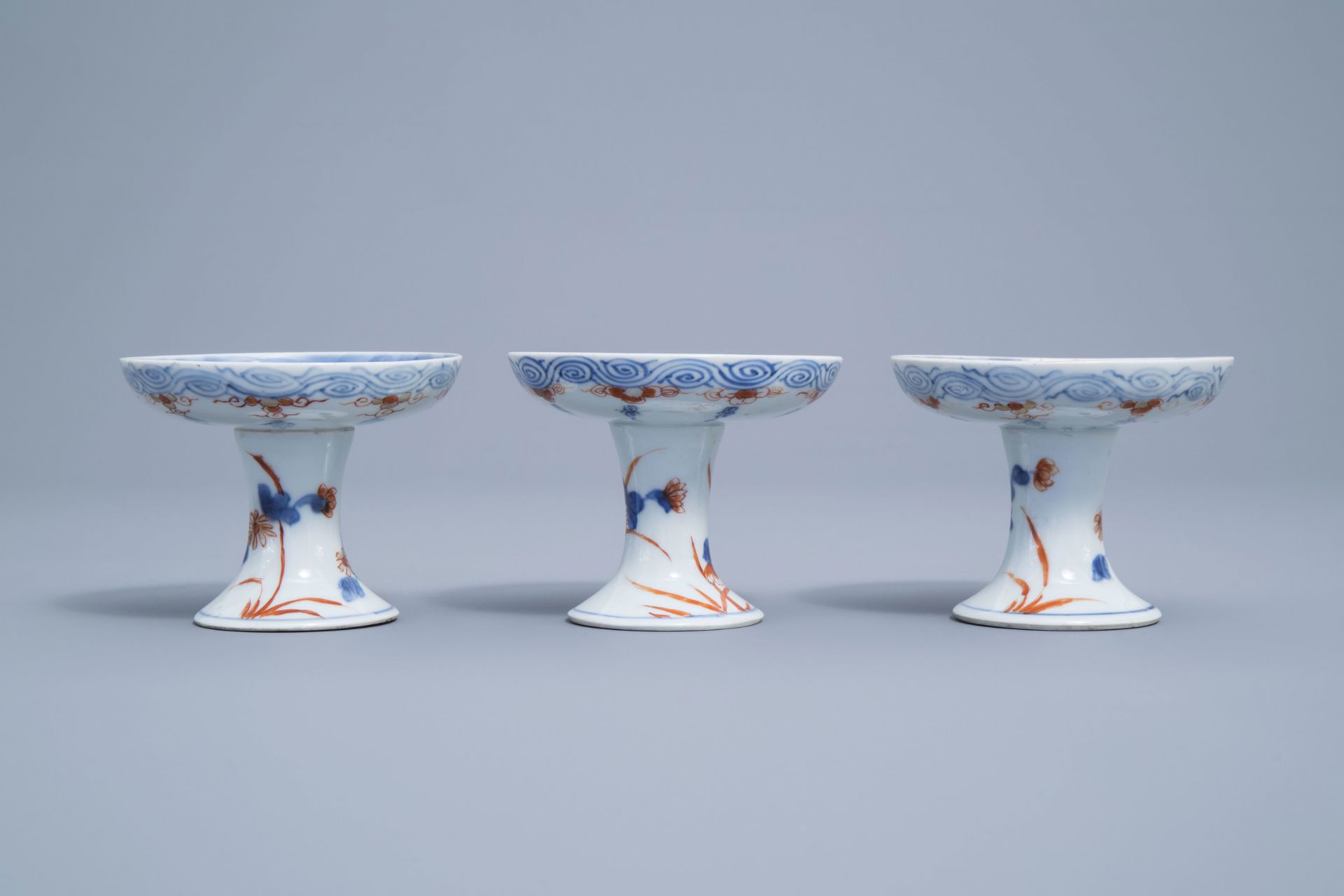 Three Chinese verte-Imari stem cups, Kangxi - Image 10 of 16