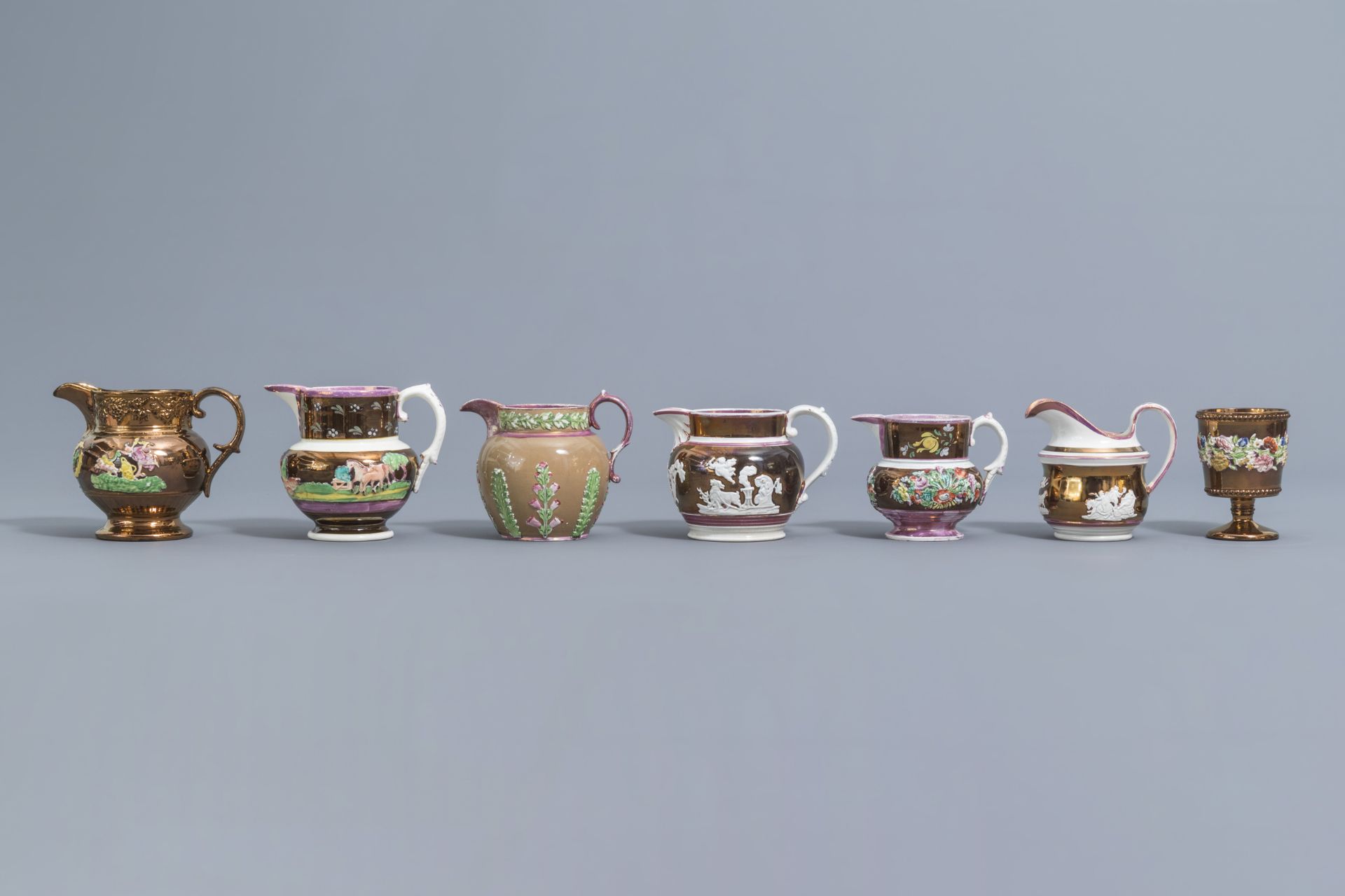 A varied collection of English lustreware items with relief design, 19th C. - Image 31 of 50