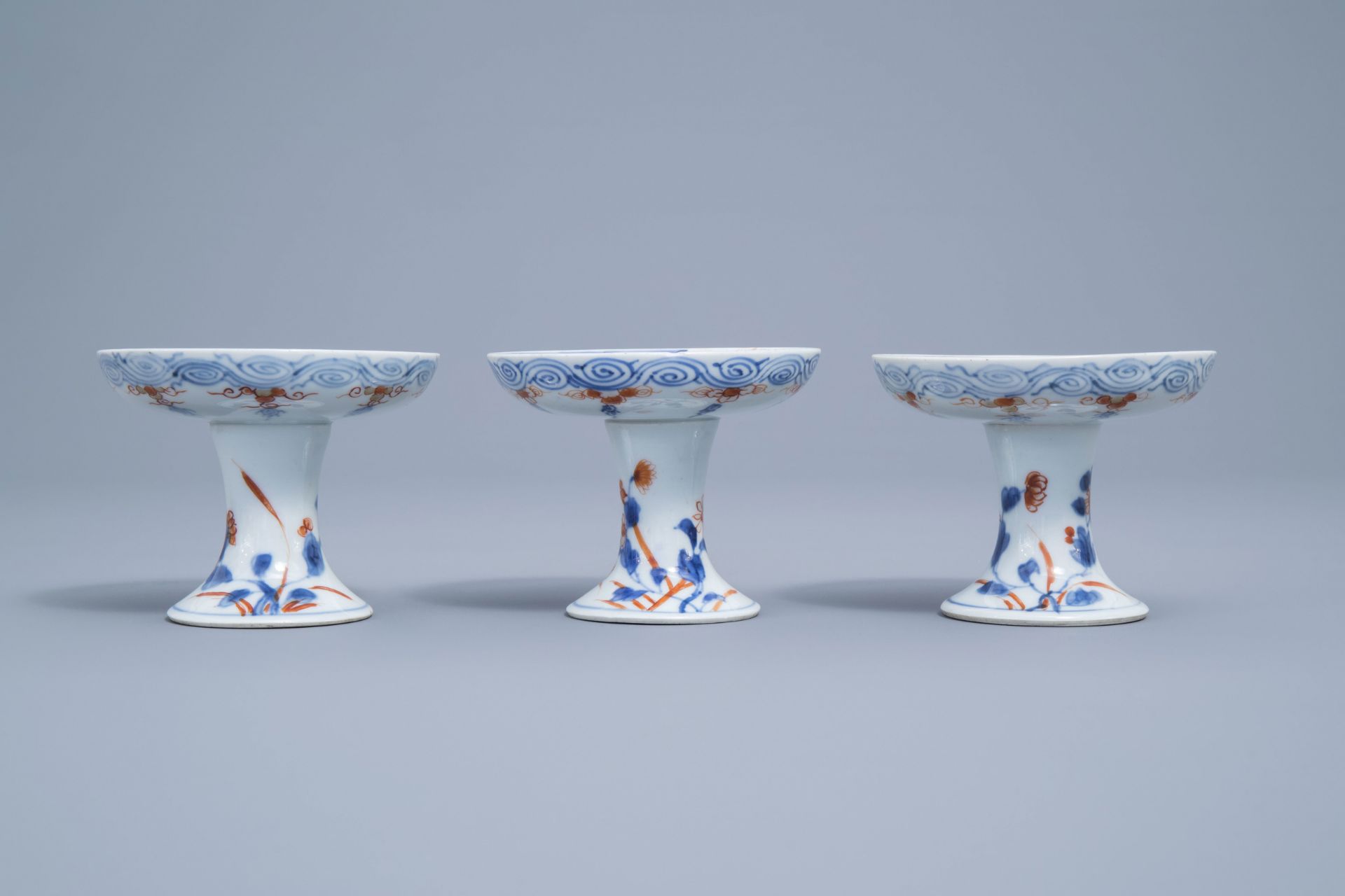 Three Chinese verte-Imari stem cups, Kangxi - Image 6 of 16