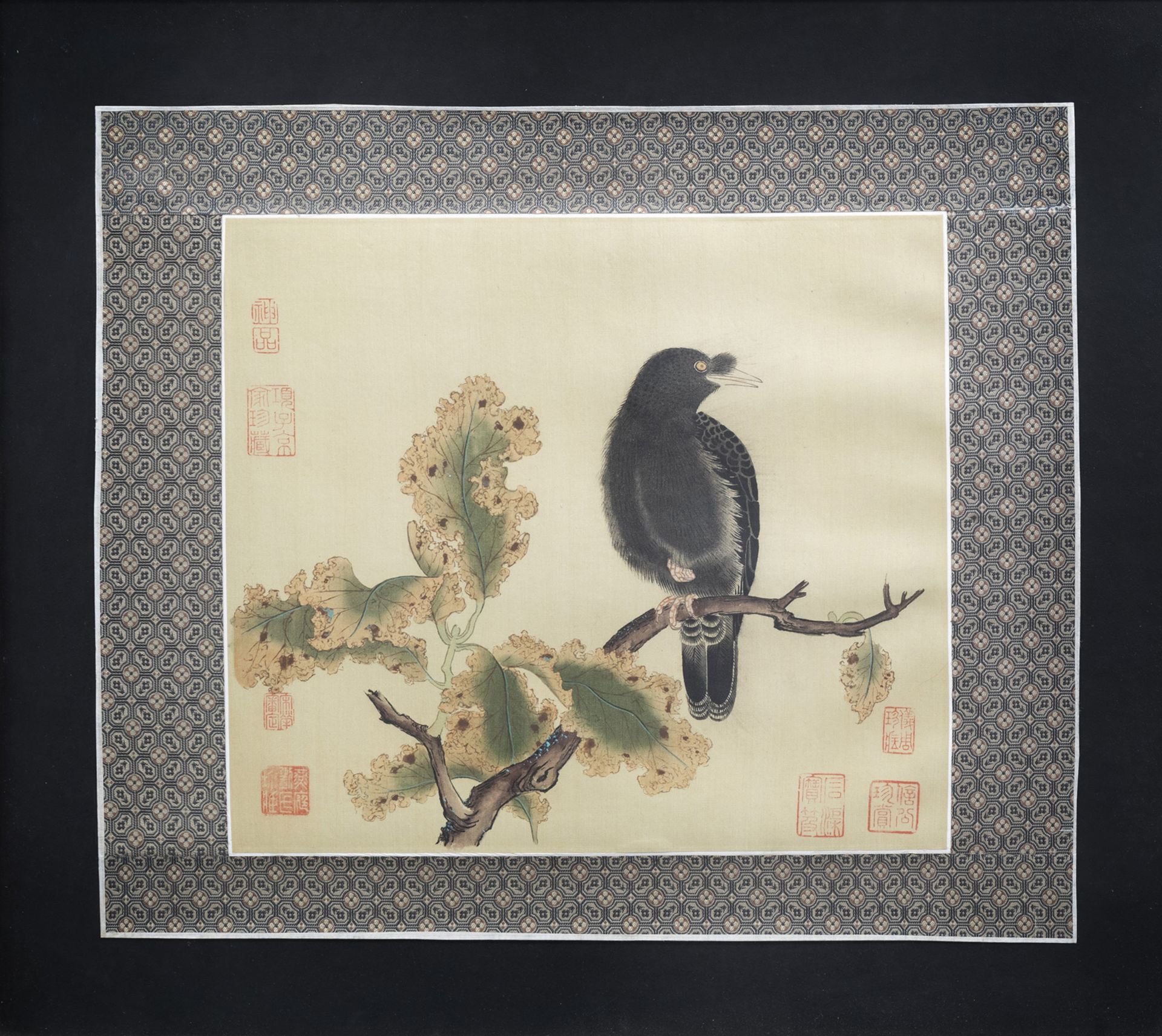 Chinese school, ink and colours on silk, 19th/20th C.: A bird on a branch - Image 4 of 9