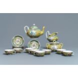 A Chinese 19-piece yellow ground famille verte tea service, 19th C.