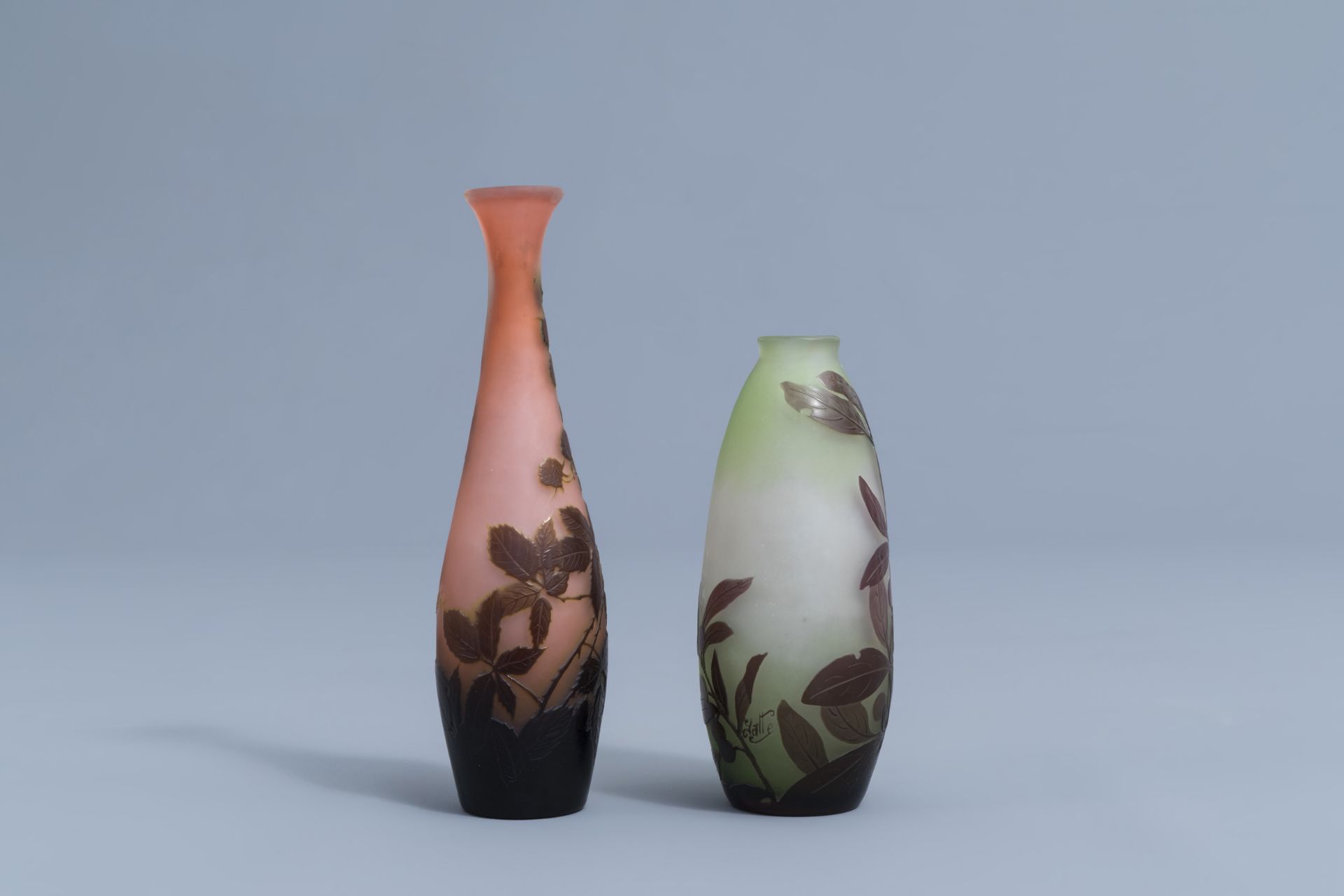 Emile GallŽ (1846-1904): Two cameo glass Art Nouveau vases with floral design, 20th C. - Image 2 of 8