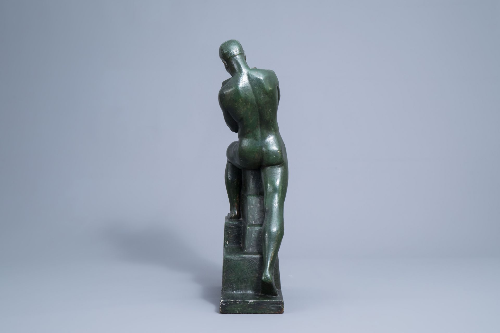 Gustave Van den Meersche (1891-1970): The constructor, green patinated plaster, dated 1938 - Image 3 of 8