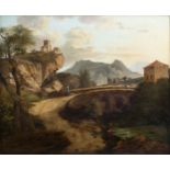 Italian school: An animated landscape, oil on panel, ca. 1800