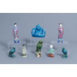 A varied collection of Chinese porcelain figures and birds, Kangxi and later