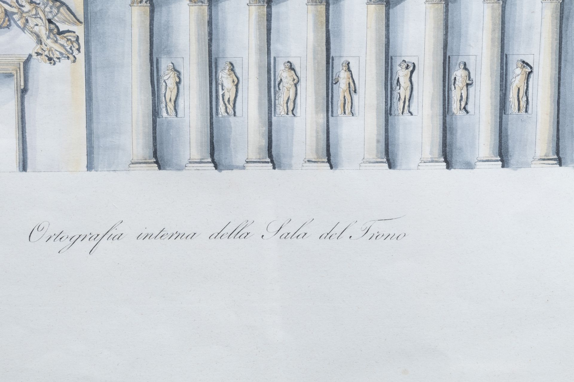 Italian school: An interesting series of four architectural hand-coloured engravings, 19th C. - Image 12 of 13