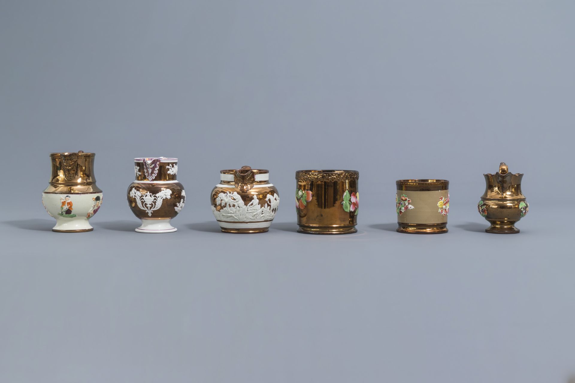 A varied collection of English lustreware items with relief design, 19th C. - Image 46 of 50