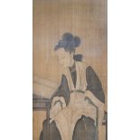 Chinese school, ink and colours on silk, 18/19th C.: A reading lady