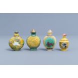 Four Chinese porcelain snuff bottles and three in faux-turquoise , 20th C.