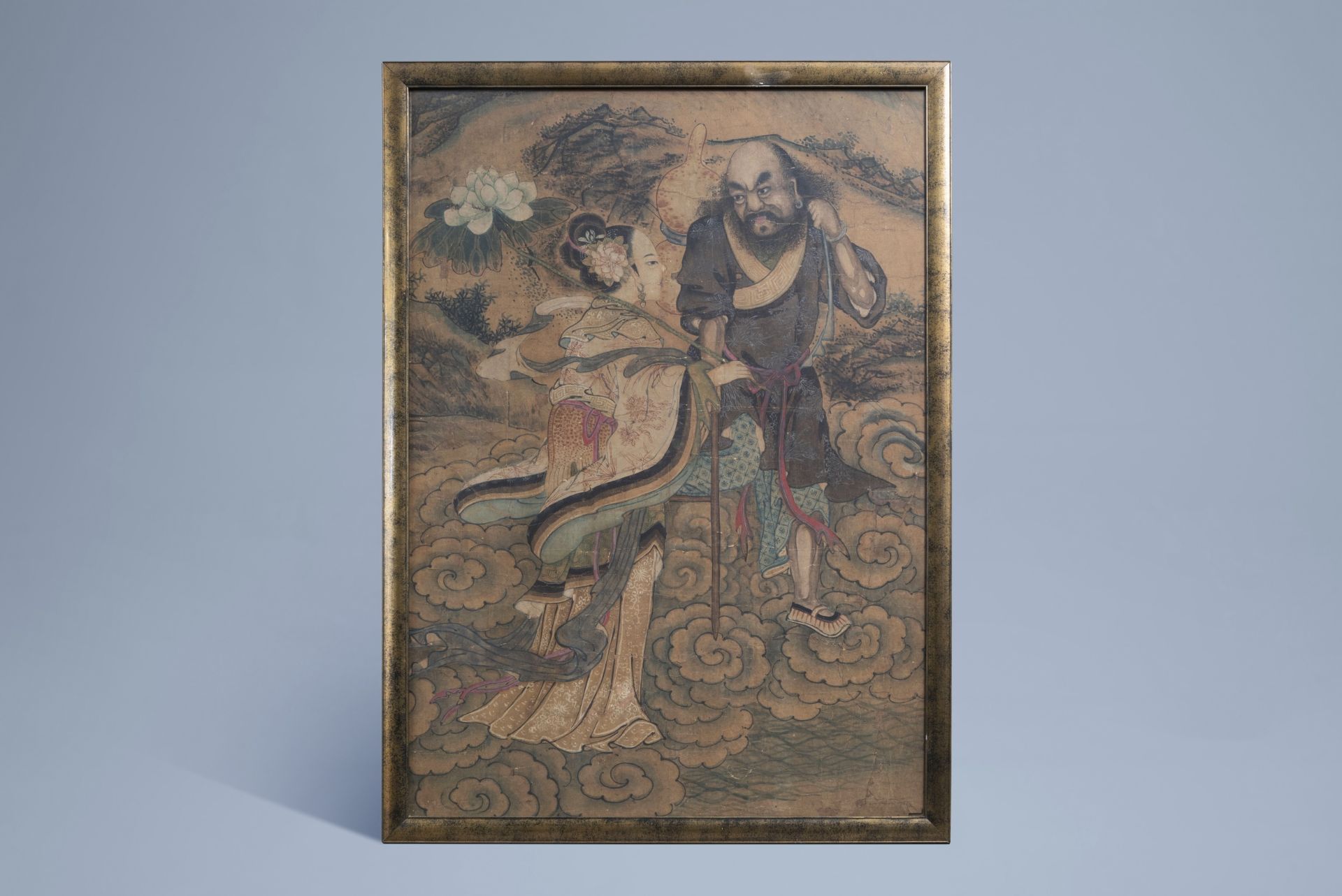 Chinese school, ink and colours on paper, 18th/19th C.: Li Tieguai and an Immortal - Image 2 of 4