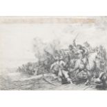 Flemish or Dutch school: The battle scene, etching, 17th C.