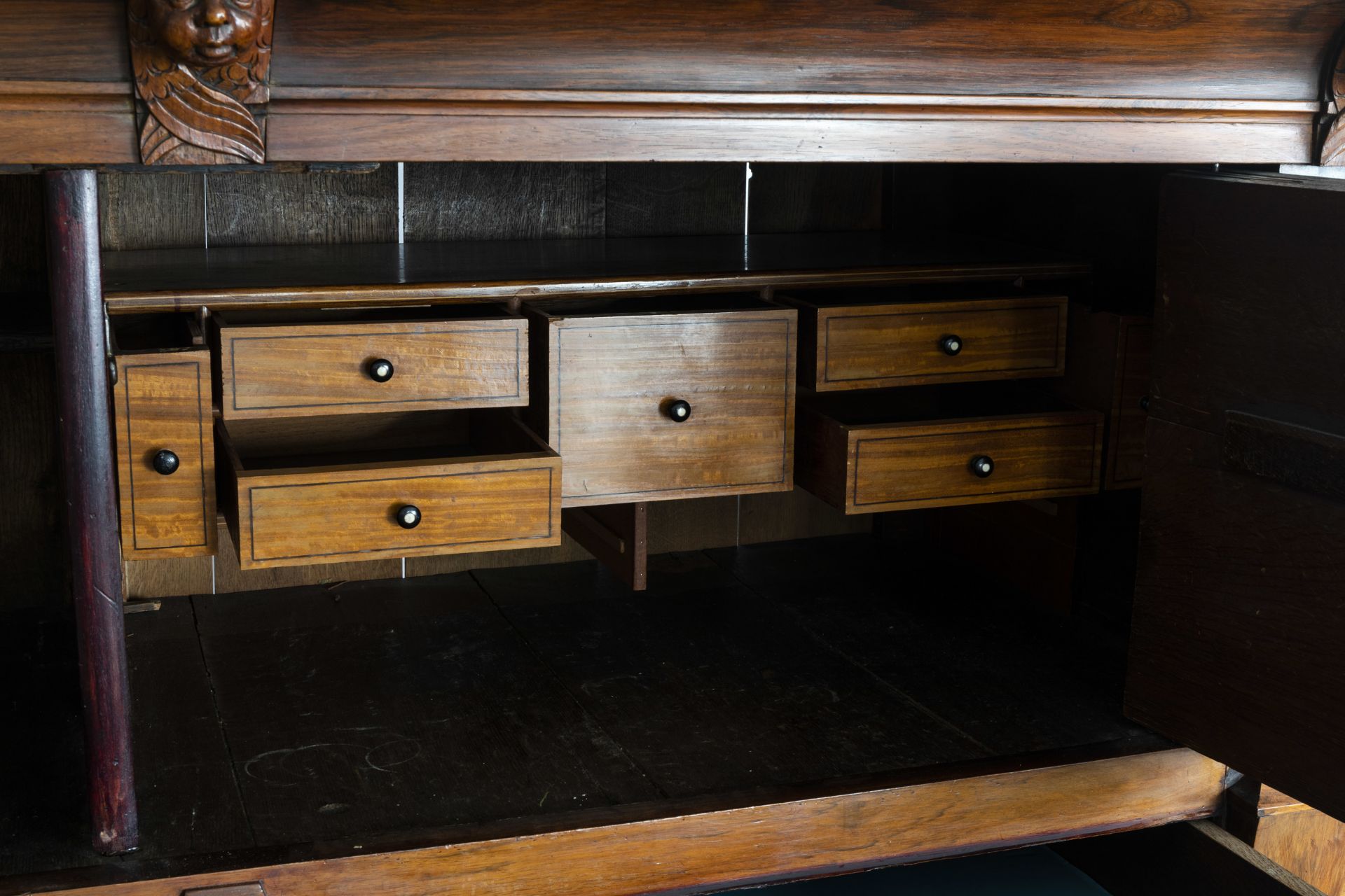 A Dutch wooden four-door cupboard, 17th C. and later - Image 4 of 11