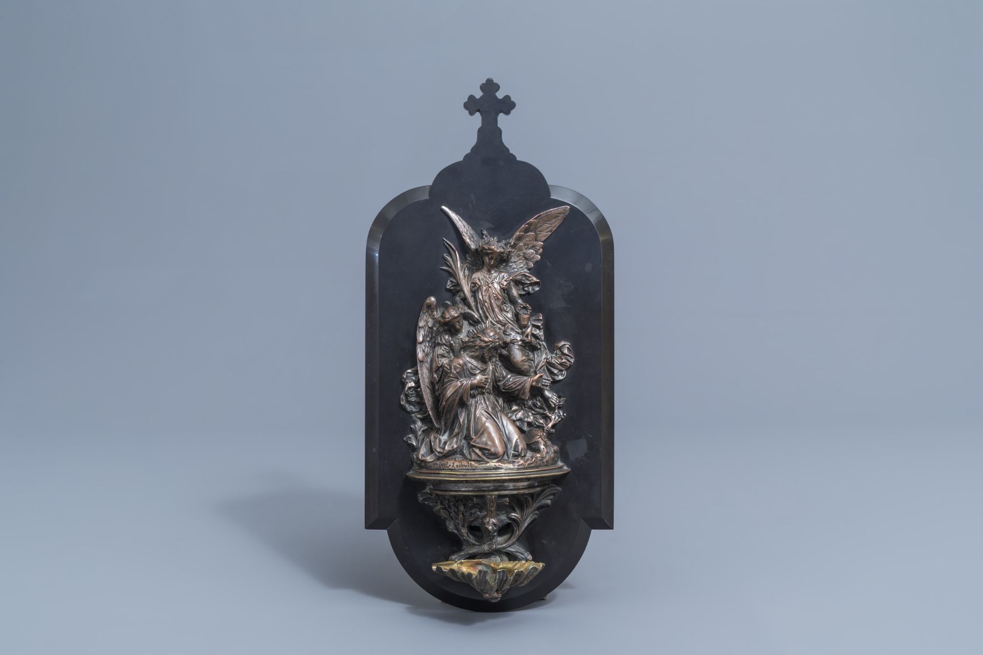 Leonard Morel-Ladeuil (1820-1888): holy water font with & Auguste Nicolas Cain (1821-1894): Two vase - Image 4 of 14
