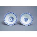 Two Japanese blue and white Arita bowls with floral design, 19th C.