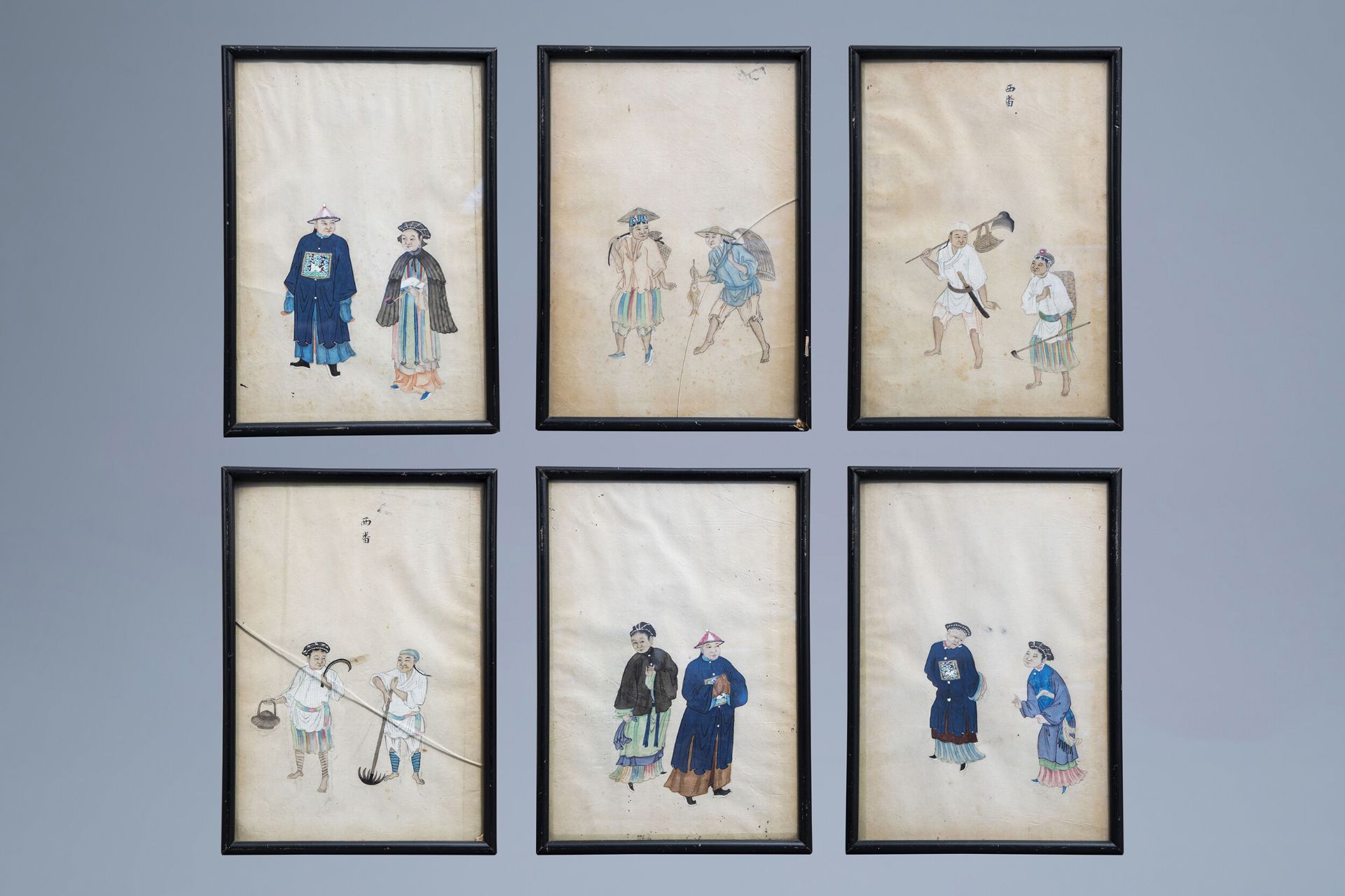 Chinese school, ink and colours on paper, early 20th C.: Six couples