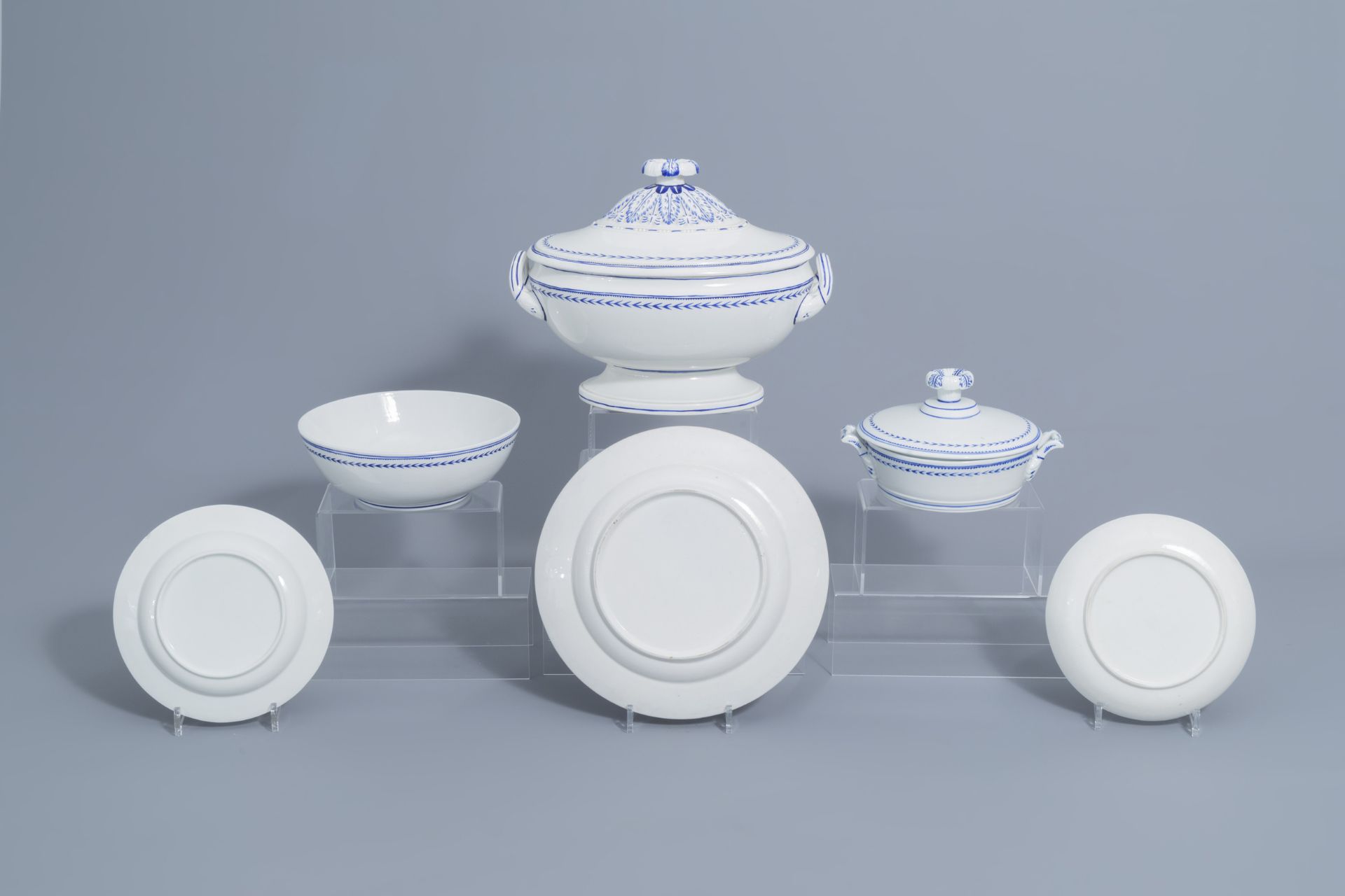 A 75-piece blue and white Tournai porcelain part service, 19th C. - Image 6 of 16