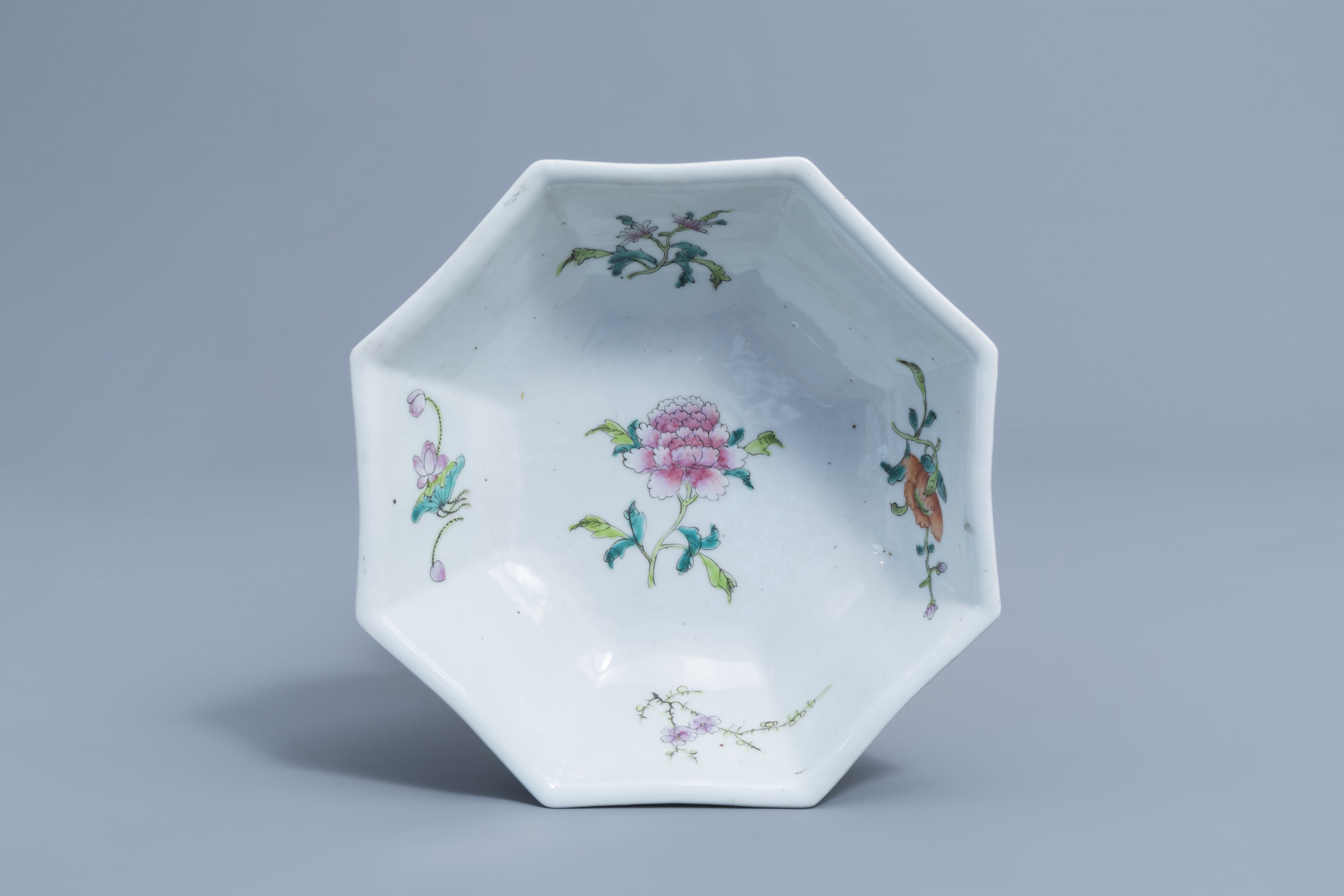 Two Chinese famille rose jardinires and a bowl with floral design, 20th C. - Image 14 of 15