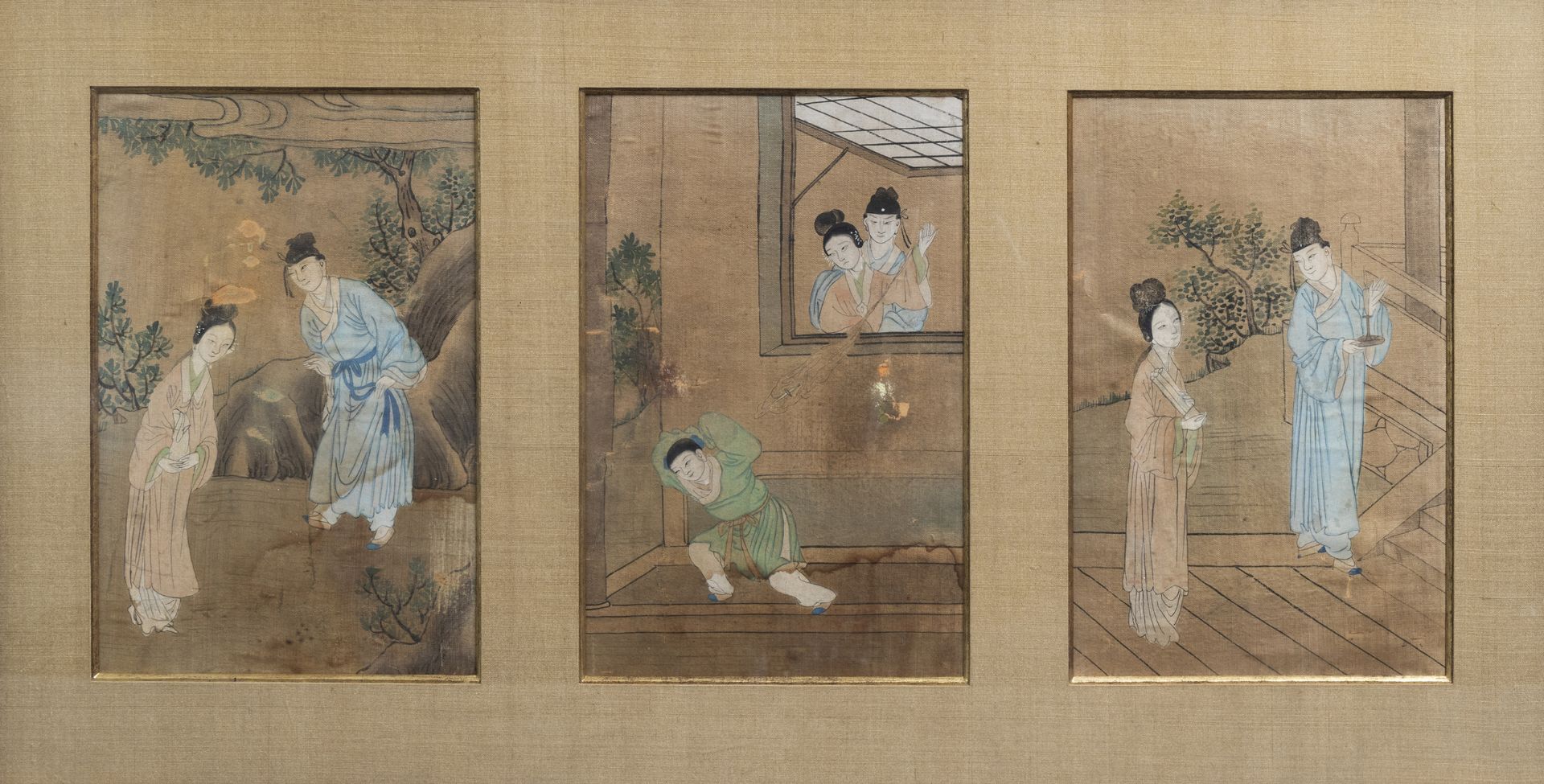 Chinese school, ink and colours on silk and pith paper, 18th/19th C.: Various paintings with figures - Image 9 of 12