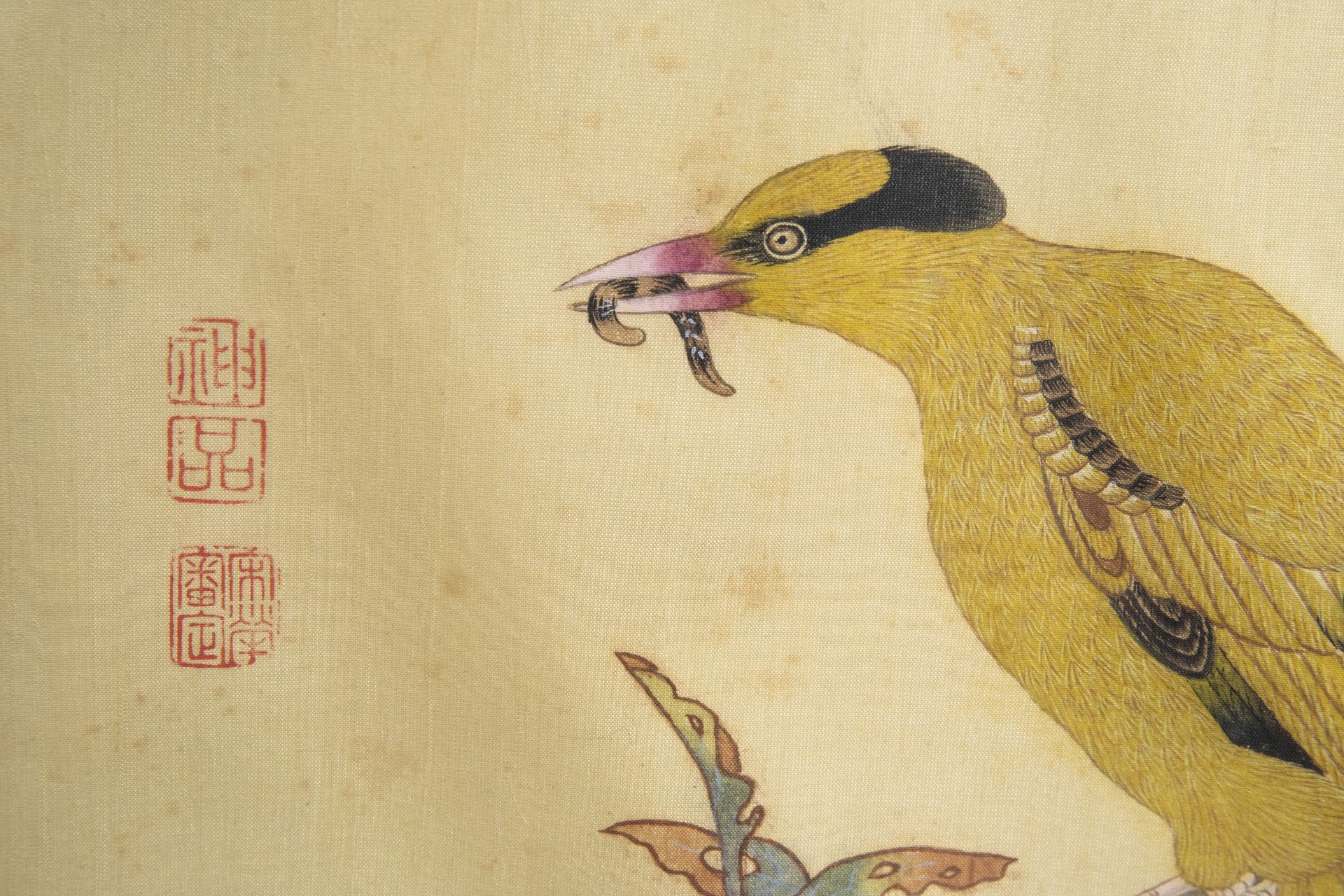 Chinese school, ink and colours on silk, 19th/20th C.: Ten paintings of birds between blossoms - Image 56 of 62