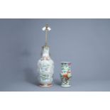 A Chinese famille verte vase and a famille rose yenyen 'dragon and phoenix' vase; 19th/20th C.