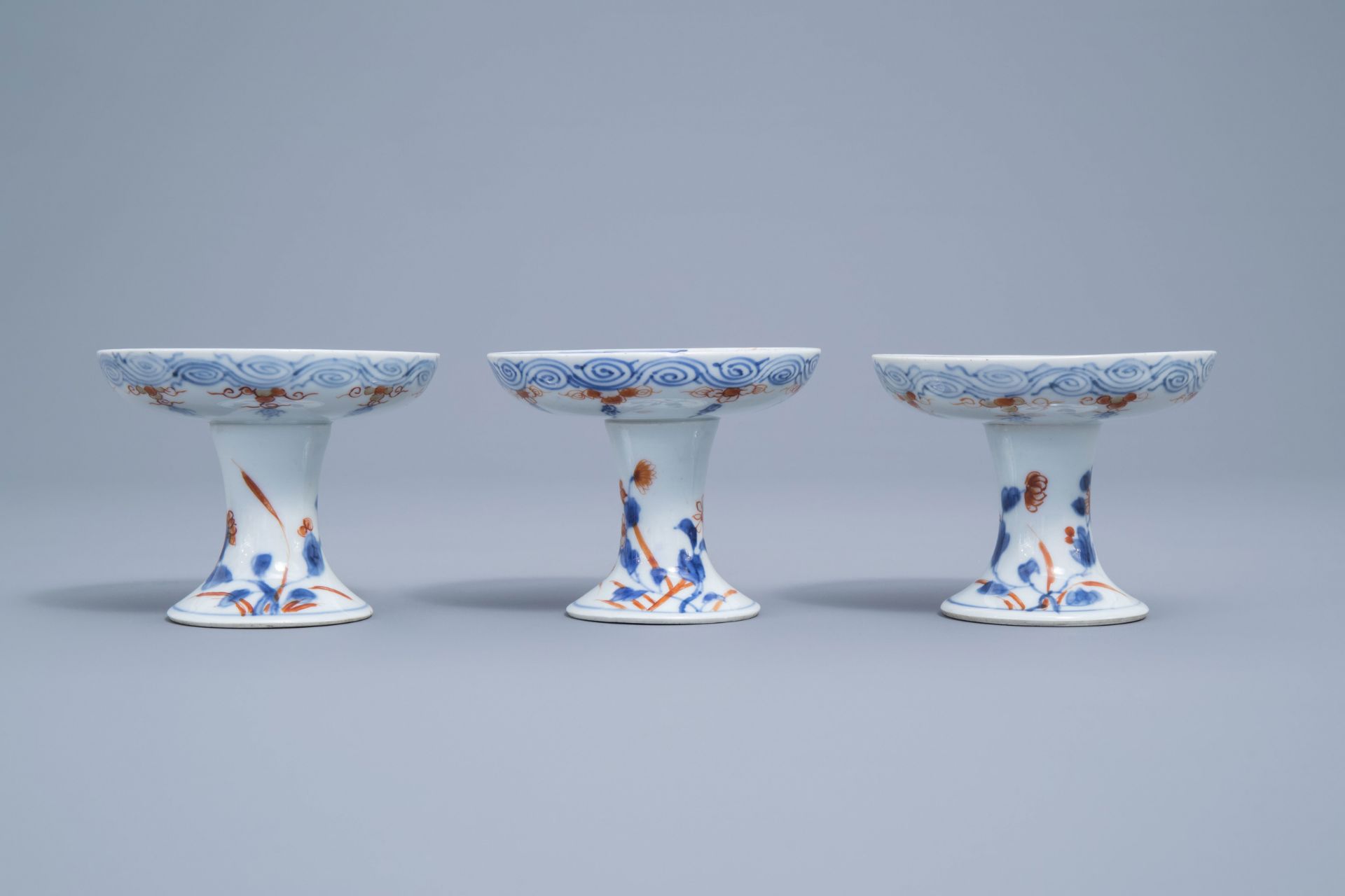 Three Chinese verte-Imari stem cups, Kangxi - Image 5 of 16