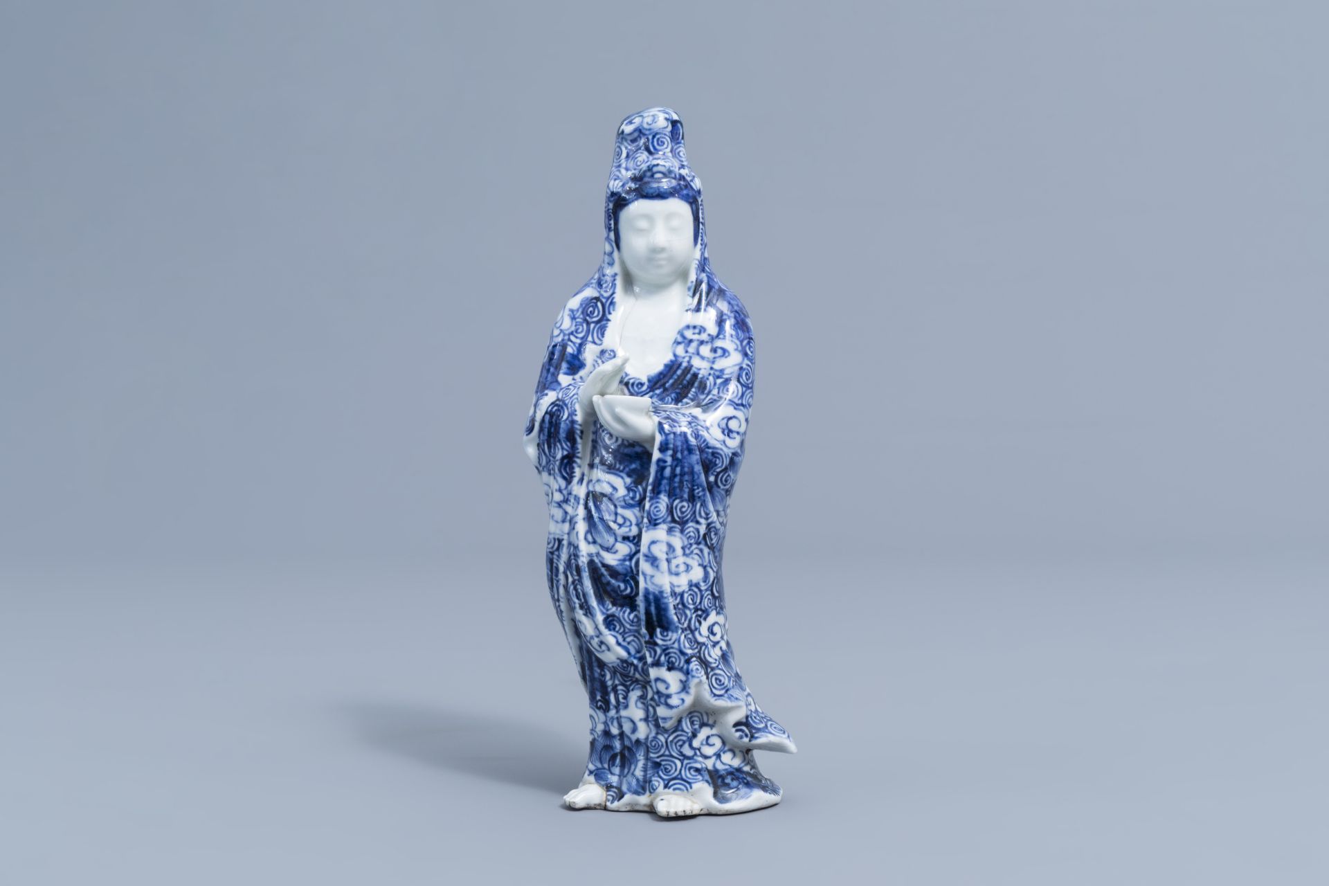 A Japanese blue and white Arita Kannon figure, Meiji, 19th C. - Image 3 of 8