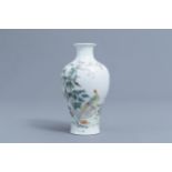 A fine Chinese famille rose vase with birds, Qianlong mark, Republic, 20th C.