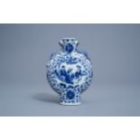 A Chinese blue and white moonflask with figures and a bird, 19th C.