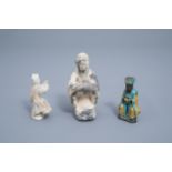Two Chinese grey Han pottery figures and one sancai glazed figure of a dignitary, Ming