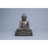 A large patinated and gilt bronze Buddha figure, Burma, Mandalay period, 19th C.