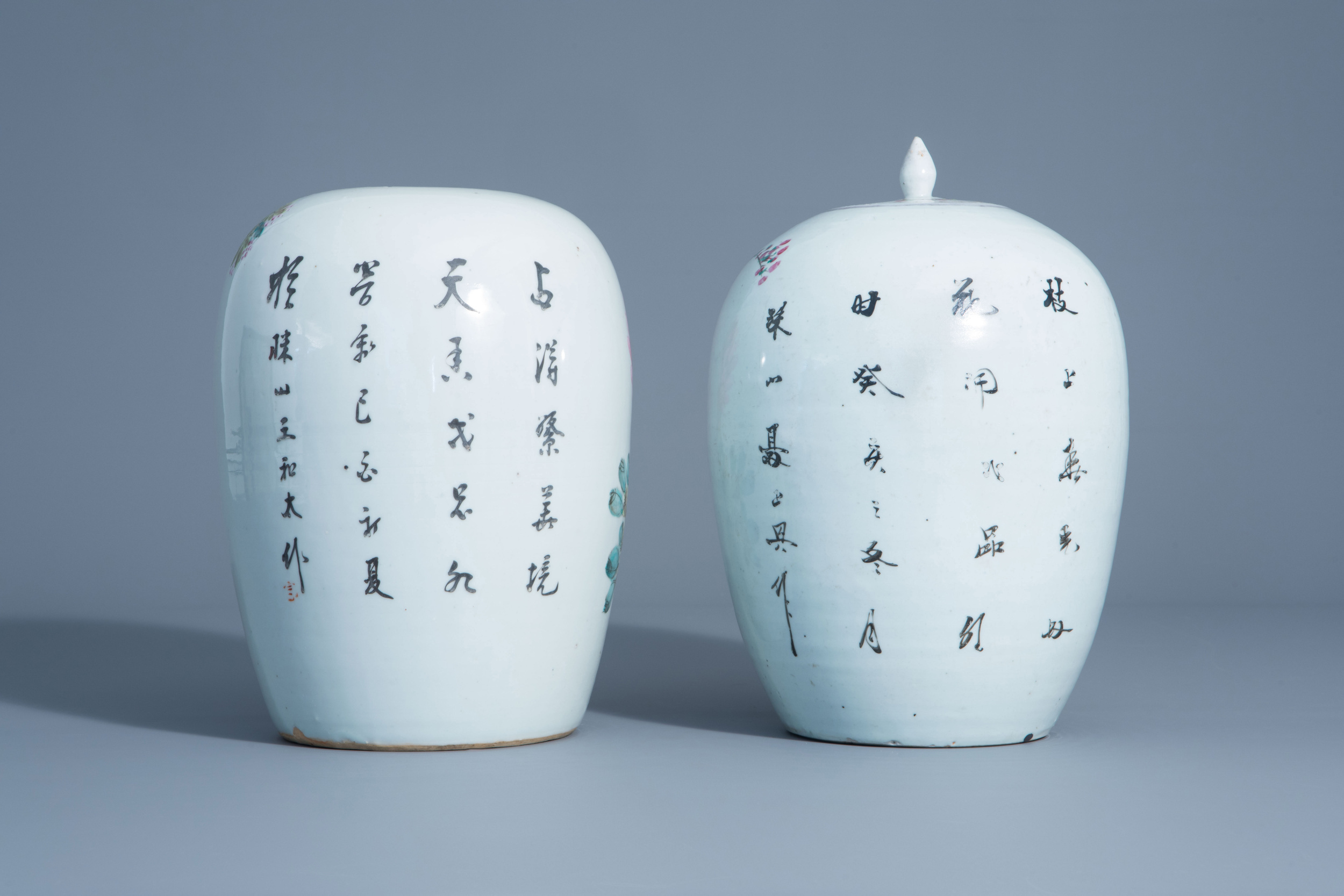 Two Chinese qianjiang cai jars with birds among flower branches, 19th/20th C. - Image 3 of 6