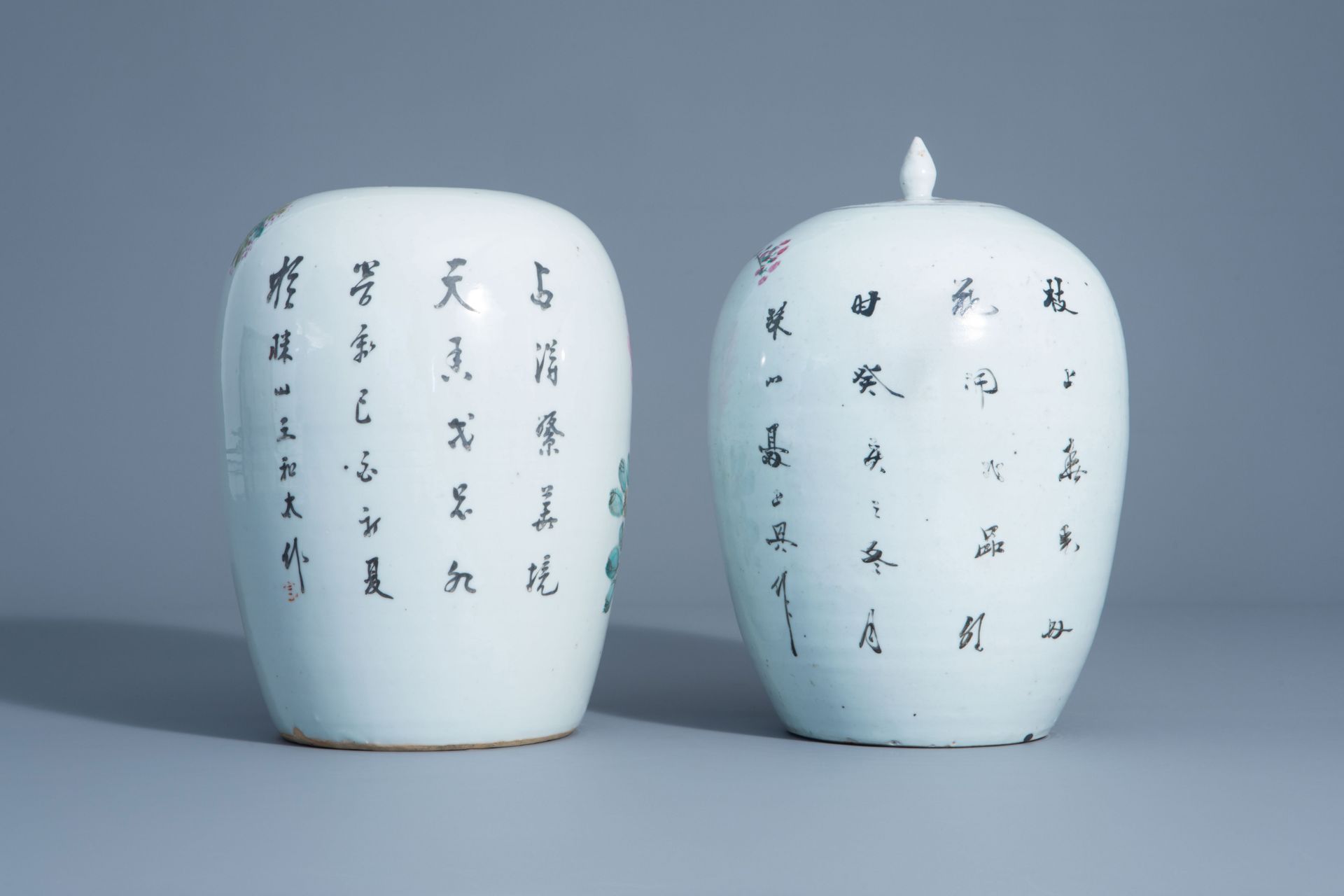 Two Chinese qianjiang cai jars with birds among flower branches, 19th/20th C. - Image 3 of 6