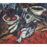 Dolf Jaspers (1933-1976): Still life with fruit and poultry, oil on canvas