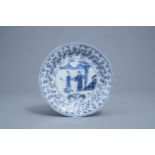 A Chinese blue and white 'Romance of the Western Chamber' plate, Kangxi