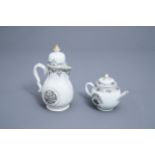 A Chinese grisaille and gilt teapot and coffee pot with floral design, Qianlong