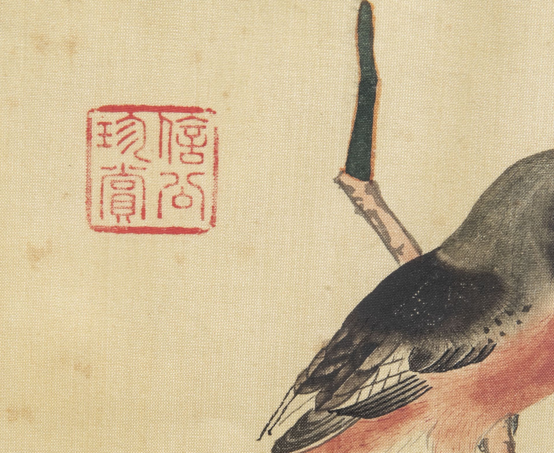 Chinese school, ink and colours on silk, 19th/20th C.: Ten paintings of birds between blossoms - Image 52 of 62