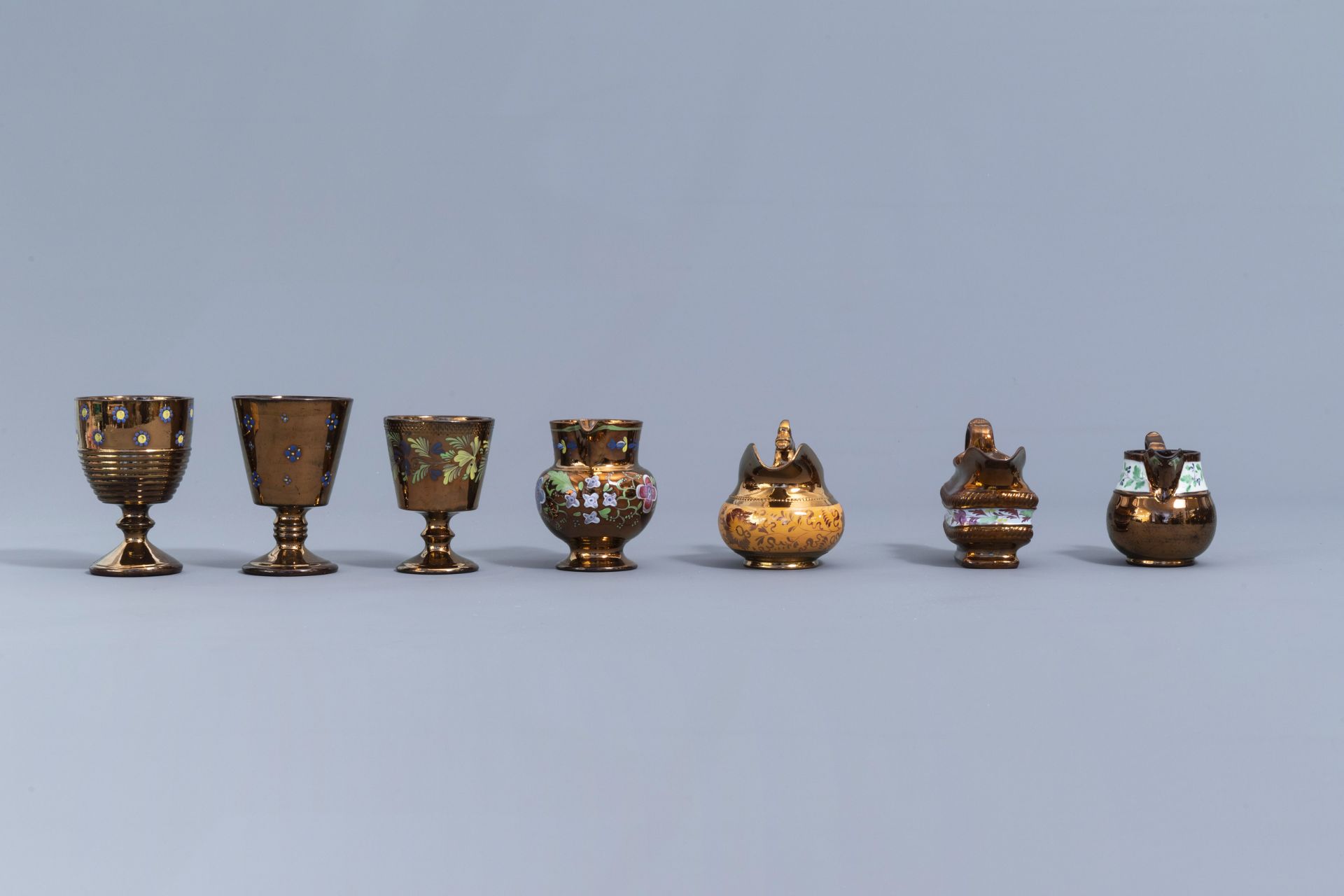 A varied collection of English lustreware items with polychrome floral design, 19th C. - Image 10 of 50