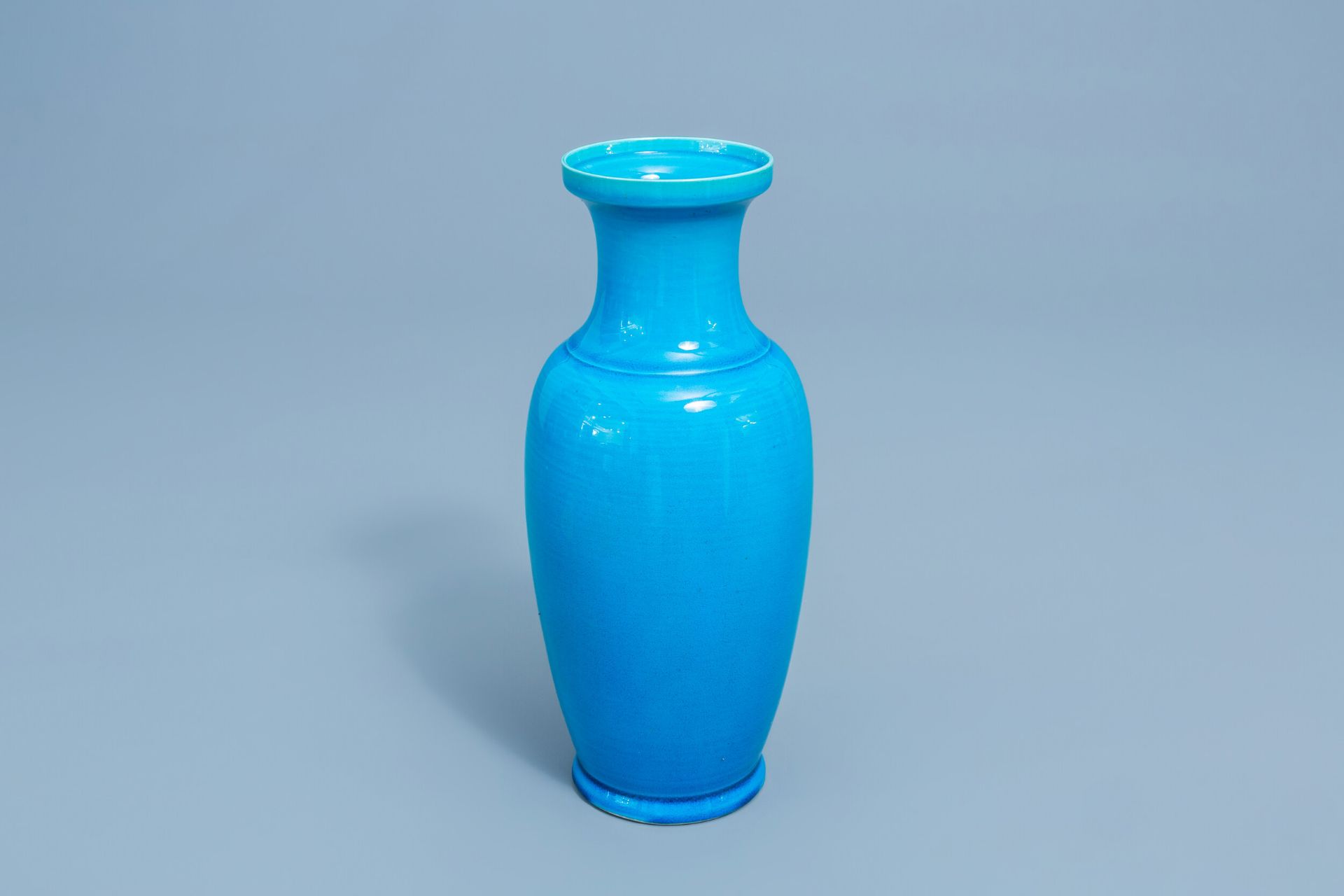 A Japanese monochrome turquoise Awaji vase, Meiji, 19th C.