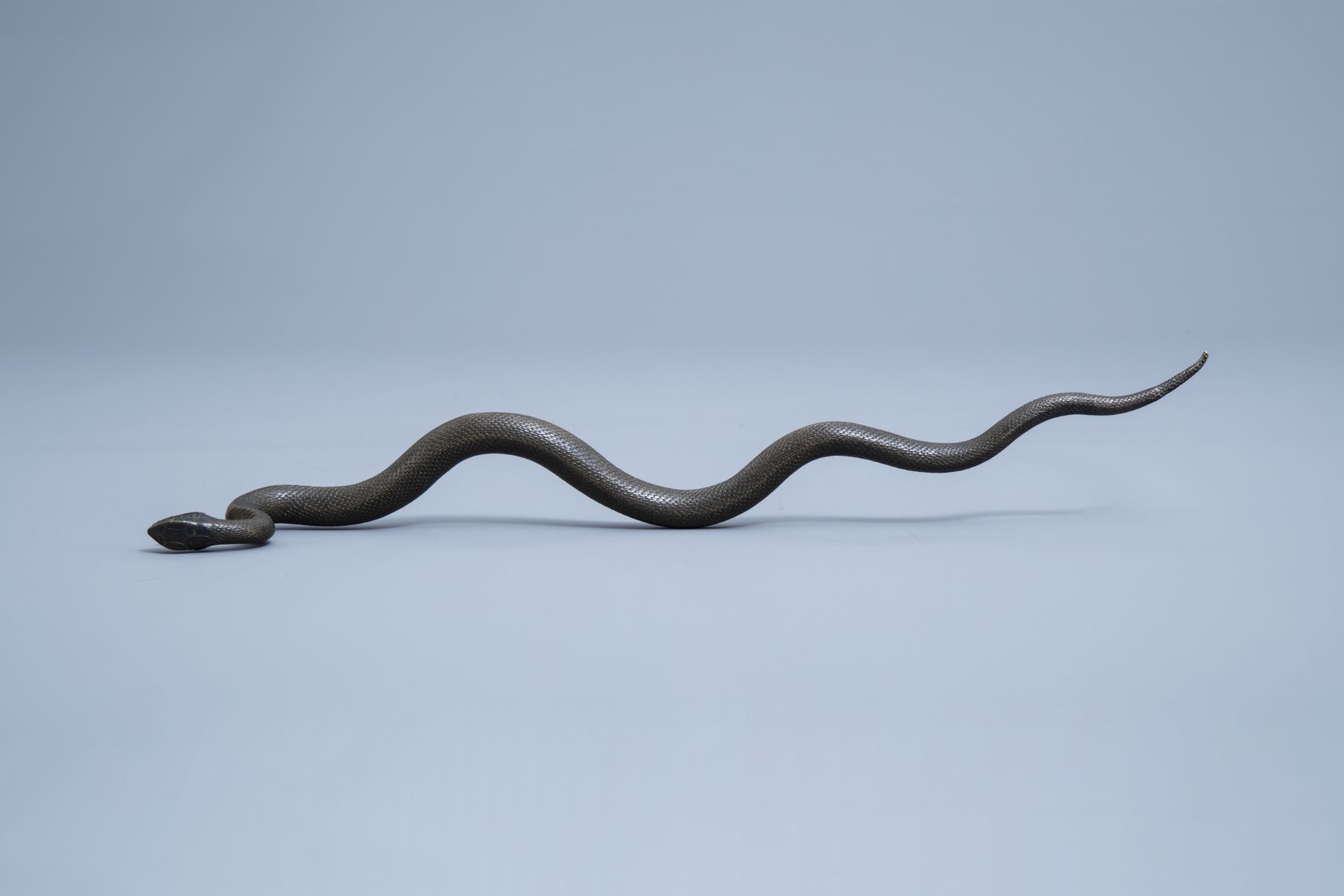 A Japanese bronze sculpture of a snake in an attack position, Meiji - Image 5 of 9