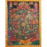 A 'Bhavacakra' thangka or 'Wheel of life' thangka, Tibet, 20th C.