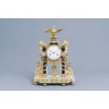 A French Louis XVI gilt bronze mounted white and black marble portico clock with an eagle, ca. 1800