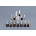A French seven-piece ivory orchestra and seven different sculptures and stamps, 19th/20th C.