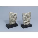 Two Chinese carved stone fragments with winged ladies, 20th C.