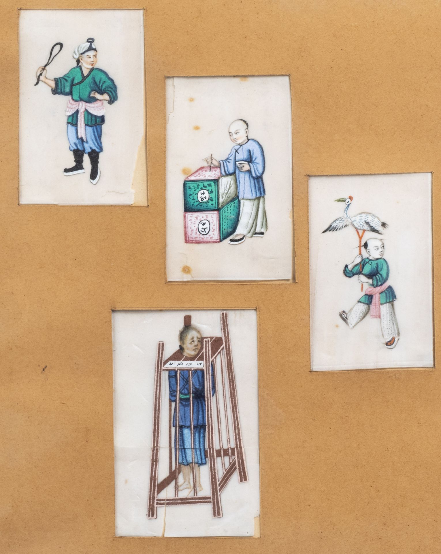 Chinese school, ink and colours on silk and pith paper, 18th/19th C.: Various paintings with figures - Image 7 of 12