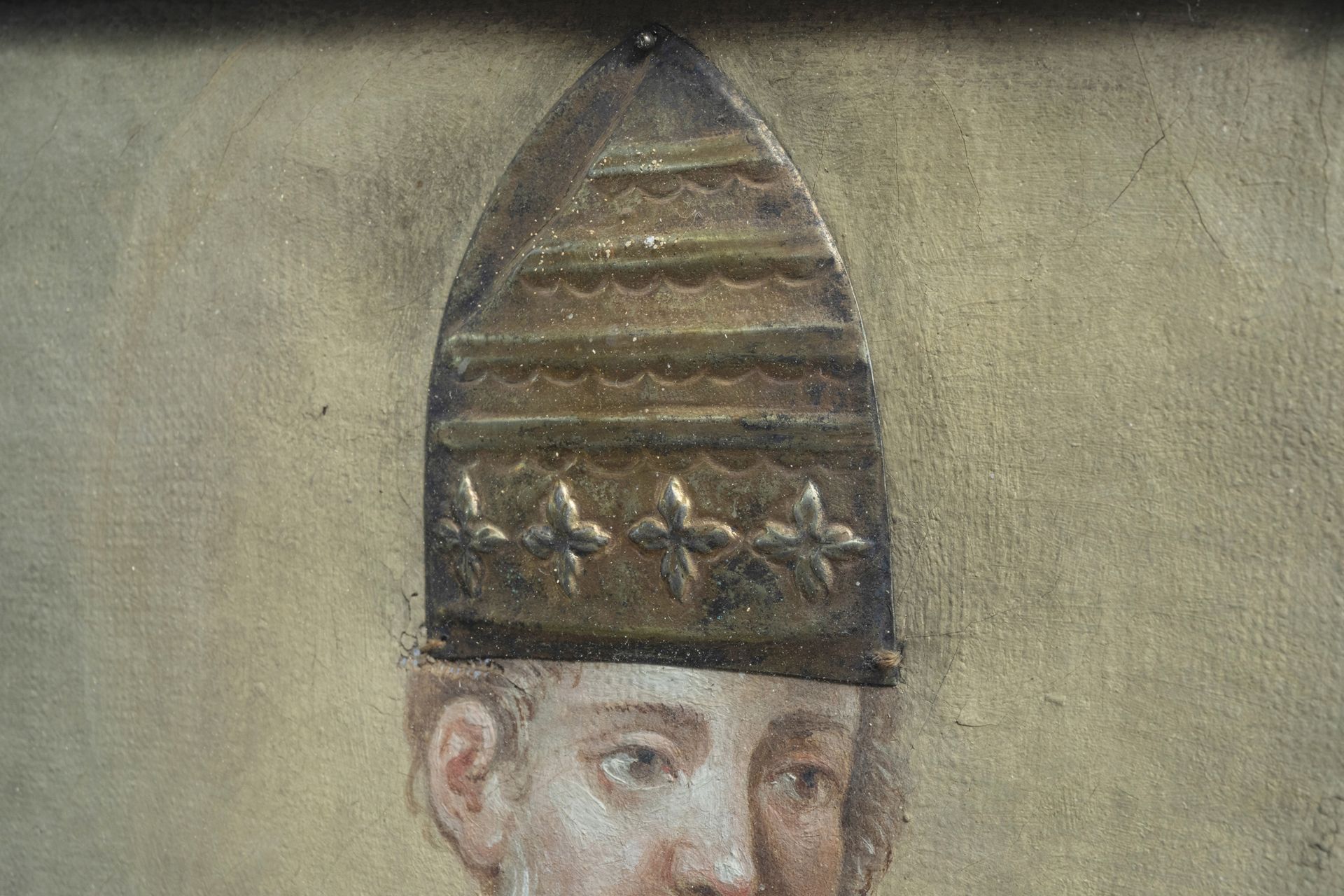 Italian school: Pope Sylvester I, mixed media on canvas, 18th C. - Image 4 of 7