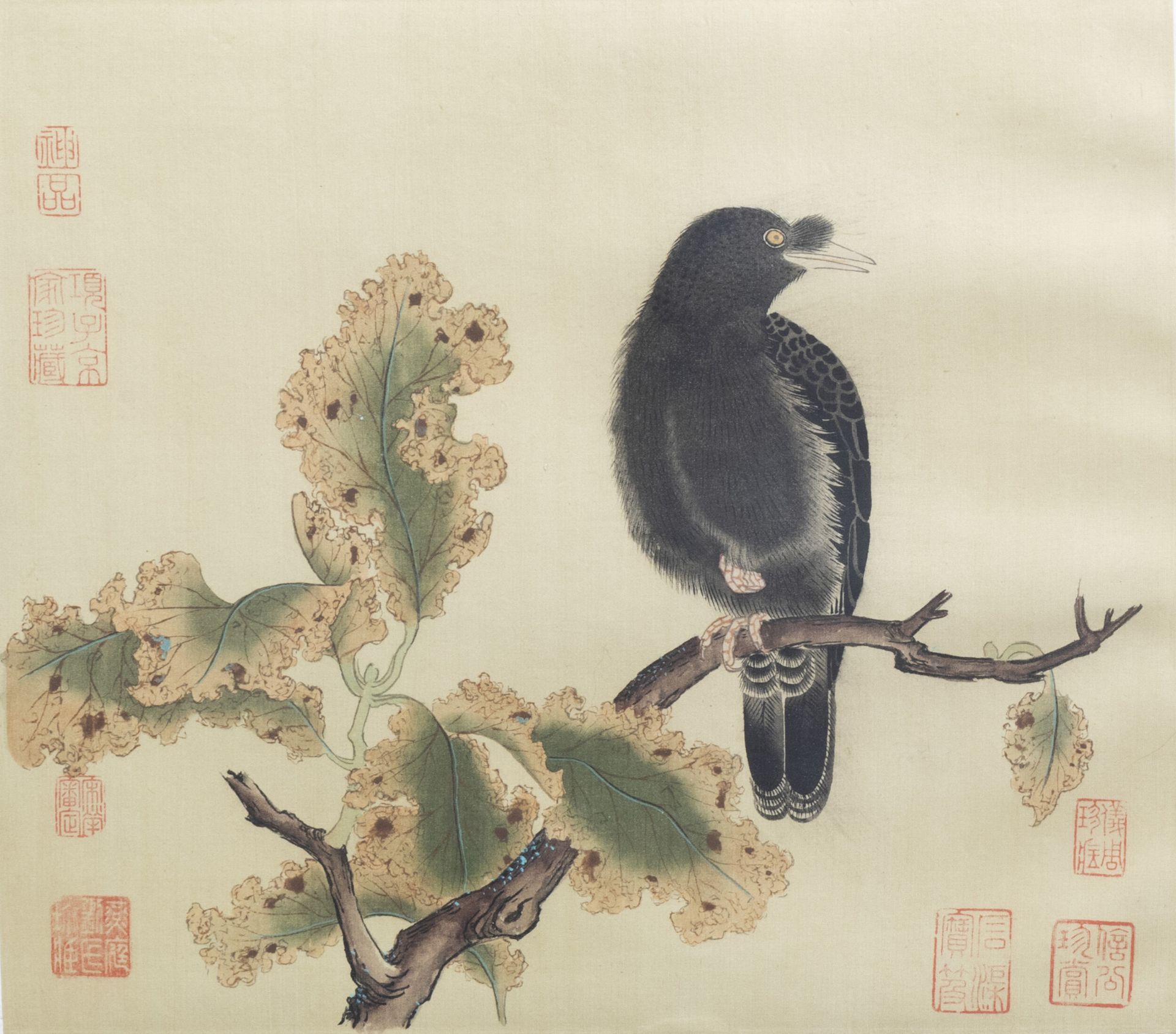 Chinese school, ink and colours on silk, 19th/20th C.: A bird on a branch