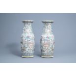 A pair of Chinese famille rose vases with antiquities design, 19th C.