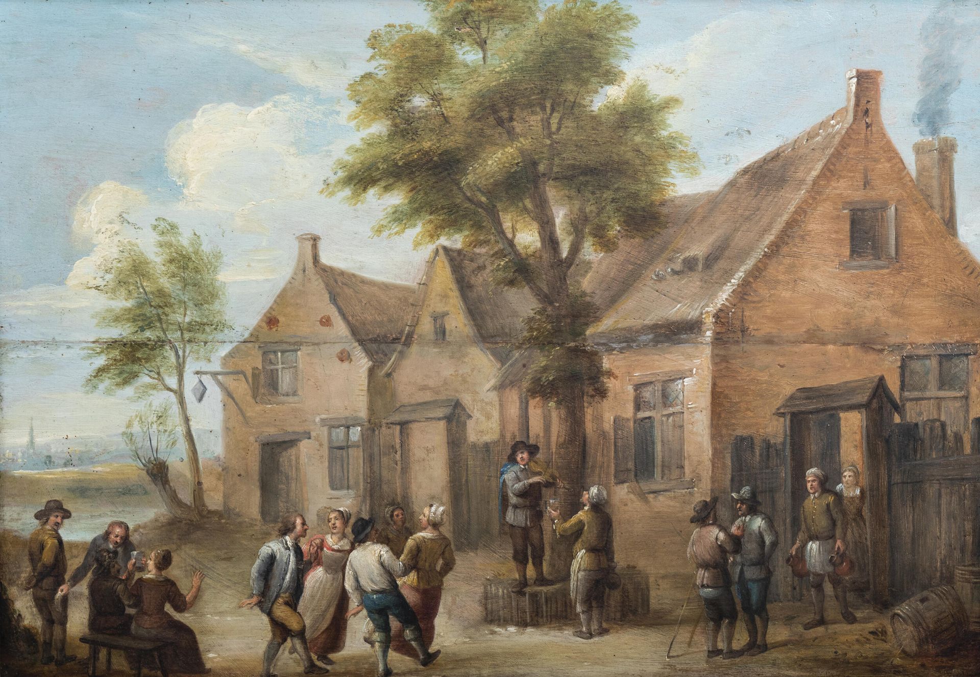 Flemish school, follower of David Teniers II (1610-1690): Peasant making merry, 18th C.