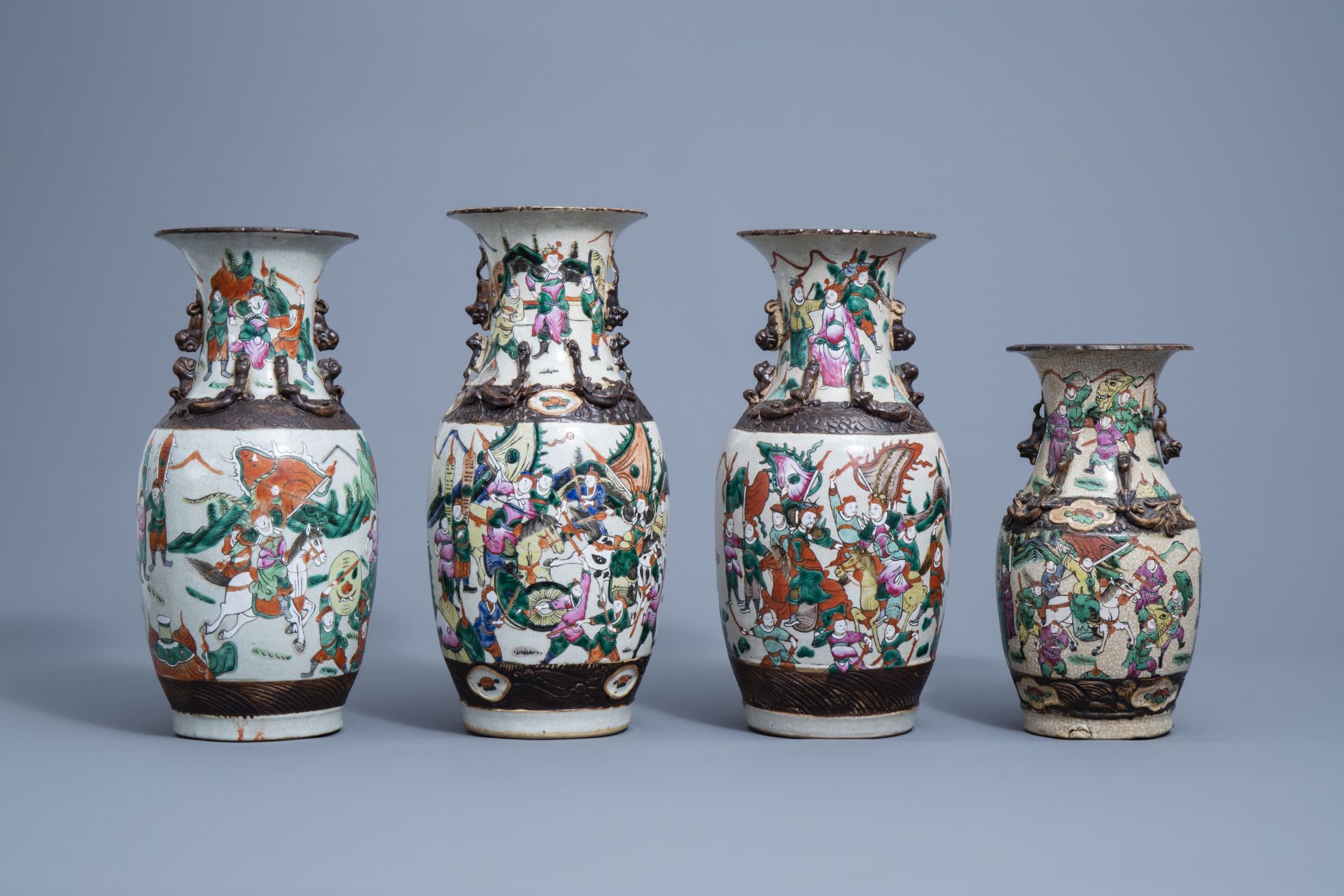 Seven various Chinese Nanking crackle glazed famille rose and verte vases, 19th/20th C. - Image 2 of 13