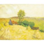 Hilaire Van Biervliet (1890-1981): Summer landscape with haystacks, oil on canvas
